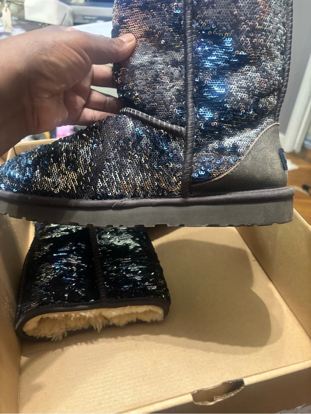 UGG Sequin Quilted Booties in Navy and Silver